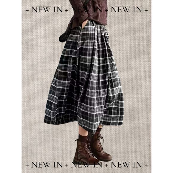 Emilene and Me Dresses & Skirts - Black & Grey Plaid Maxi Skirt A-Line Flowy Cottagecore Boho Various Sizes NWOT